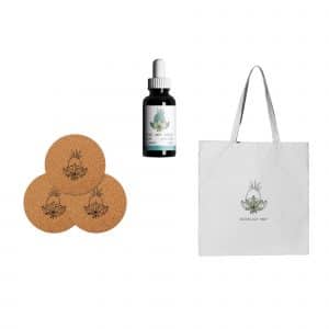 Entspannungs-Set Limited (Early Bird) (CBD ÖL 10% + Stoffbeutel+ Korkuntersetzer)